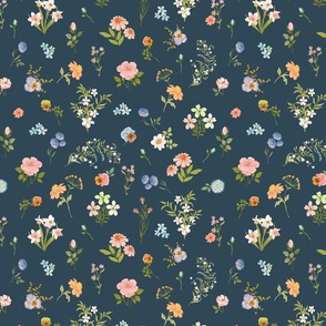 Mixed Field Florals _Spring wildFlowers__NAVY_SMALL