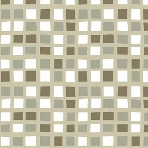 Mini | Playful Hand-drawn Light Green Chequered Gingham with Sage Green Olive Green Checked Design on Pure White Background Geometric Repeating Seamless Fabric Pattern for Garden Upholstery, Modern Wallpaper and Timeless Fabric Projects with Neutral Color