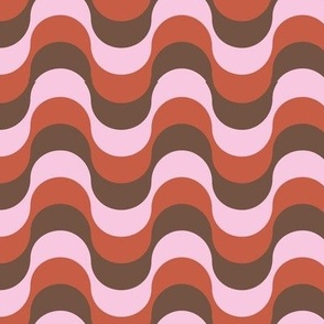 Retro groovy waves wallpaper - vintage swirl boho mid-century design seventies mod texture red pink brown
