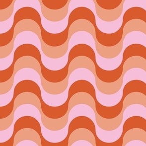Retro groovy waves wallpaper - vintage swirl boho mid-century design seventies mod texture orange pink peach