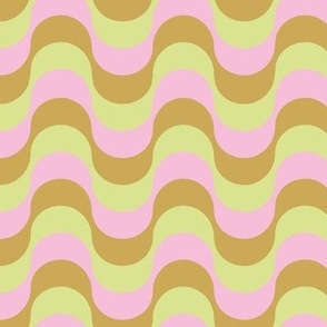 Retro groovy waves wallpaper - vintage swirl boho mid-century design seventies mod texture lime green pink ochre yellow