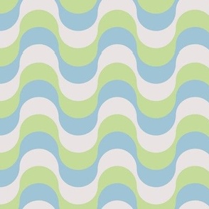Retro groovy waves wallpaper - vintage swirl boho mid-century design seventies mod texture blue ivory lime green