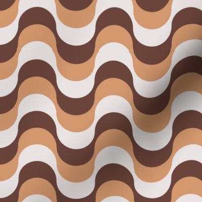 Retro groovy waves wallpaper - vintage swirl boho mid-century design seventies mod texture caramel chocolate brown ivory