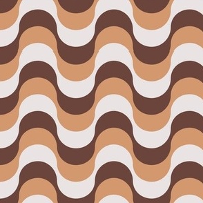 Retro groovy waves wallpaper - vintage swirl boho mid-century design seventies mod texture caramel chocolate brown ivory