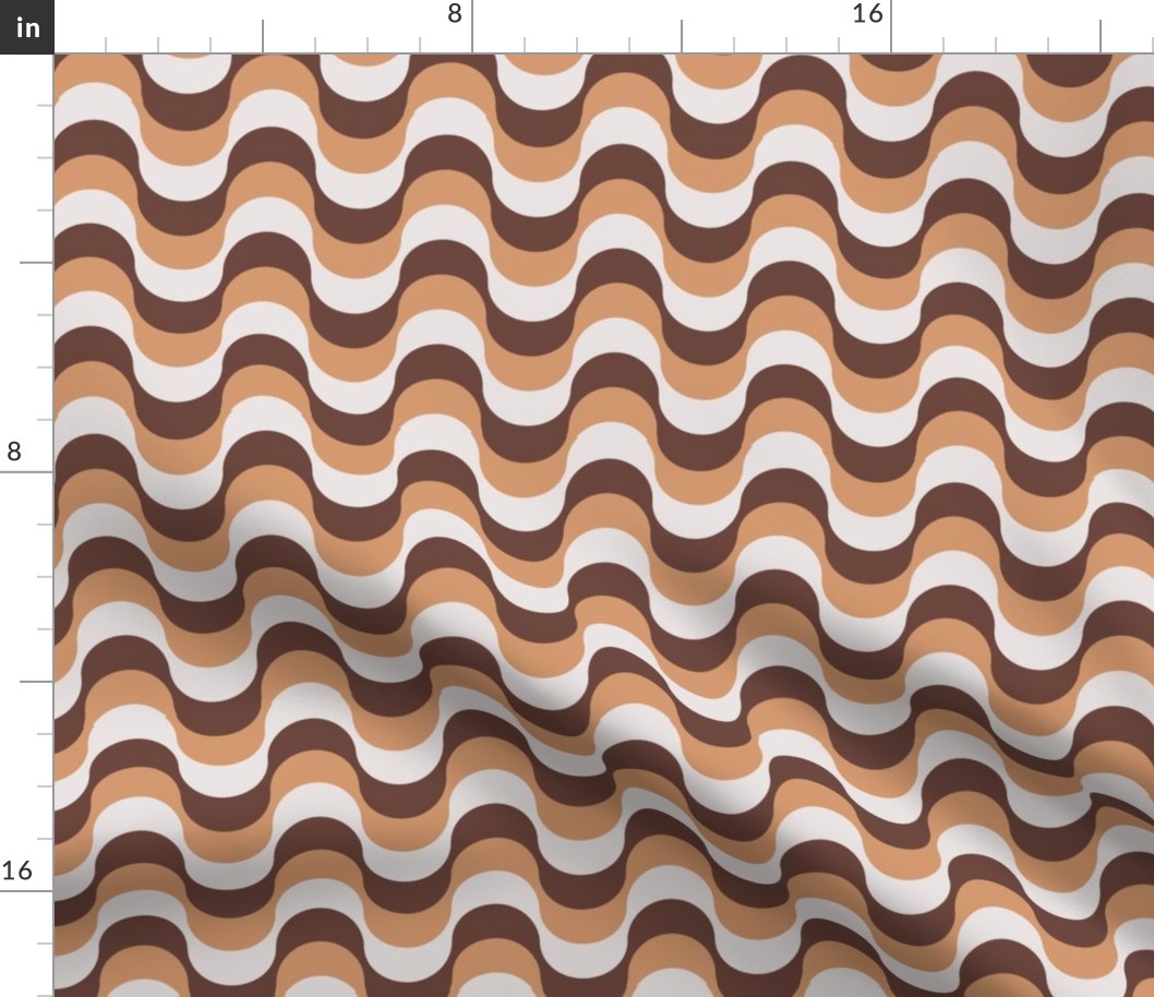 Retro groovy waves wallpaper - vintage swirl boho mid-century design seventies mod texture caramel chocolate brown ivory