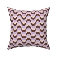 Retro groovy waves wallpaper - vintage swirl boho mid-century design seventies mod texture lilac brown chocolate cream blush