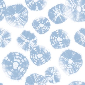 Shibori Kumo tie dye soft sky blue dots over white