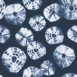 Shibori Kumo tie dye white dots over dark navy blue