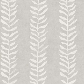 Botanical Block Print, Alabaster on Taupe (large scale) | Leaf pattern fabric from original block print, warm gray, beige, neutral decor, block printed plant fabric, fawn and cream.