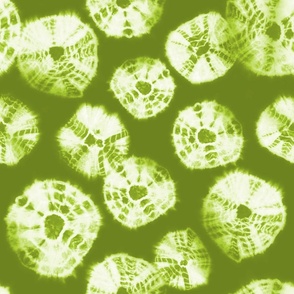 Shibori Kumo tie dye white dots over lime green