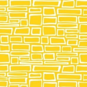 Yellow Brick Road Freehand Geometric Masonry Building Blocks of White Rectangles and Squares on Dandelion Yellow