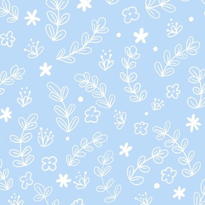 baby blue line art floral wallpaper scale