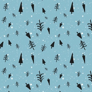 Pine trees and snow on blue - small