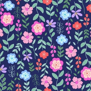 dark blue and bright pink flowers