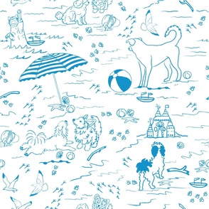 Puppy's Beach Vacation  - Bright Blue on Bright White (TBS104)