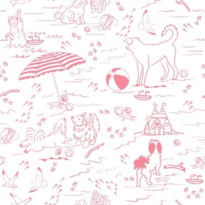 Puppy's Beach Vacation  - Bright Coral Pink on Bright White   (TBS104)