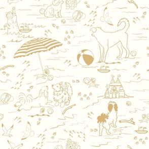 Puppy's Beach Vacation  - Honey Brown on Neutral White  (TBS104)