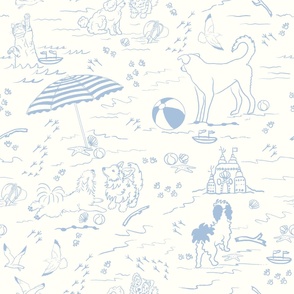 Puppy's Beach Vacation  - Sky Blue on Neutral White (TBS104)