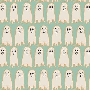 Small happy halloween ghosts on mint jadeite green for kids apparel and accessories
