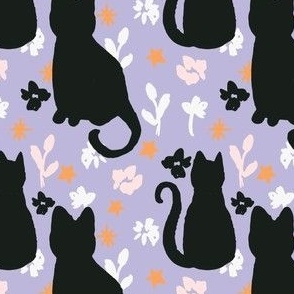 large black cats and purple floral for pastel halloween. Cute fall for girls clothing and accessories