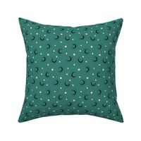 Medium moon and stars on dark teal, halloween fall pattern for kids apparel and accessories