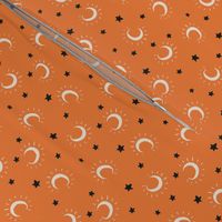 Medium moon and stars on burnt orange, halloween fall pattern for kids apparel and accessories