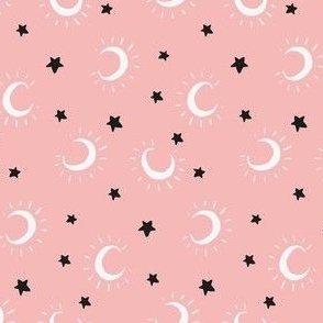 Medium moon and stars on pastelrose quartz pink, halloween fall pattern for kids apparel and accessories