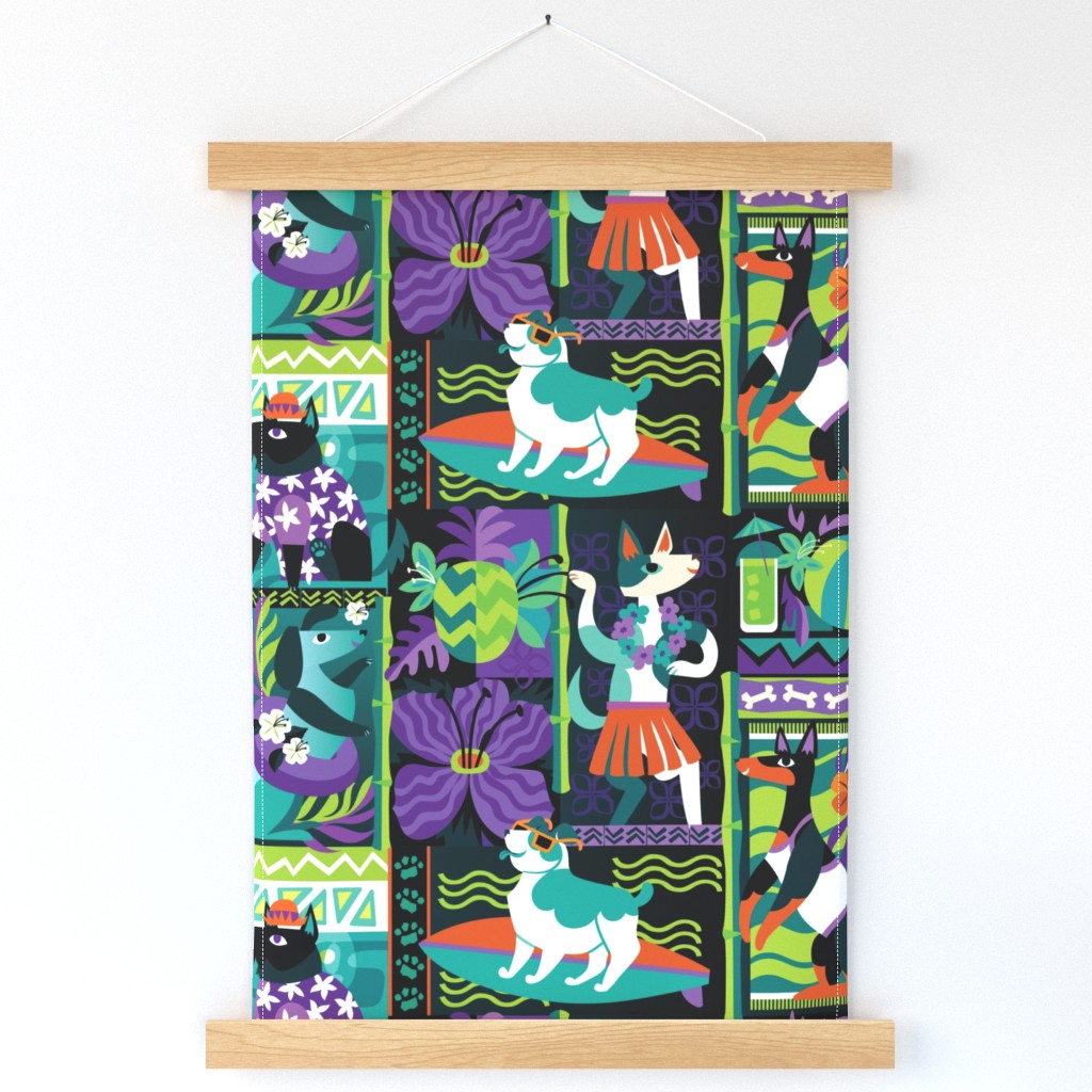 Tropical Tiki Dogs in Black & Purple