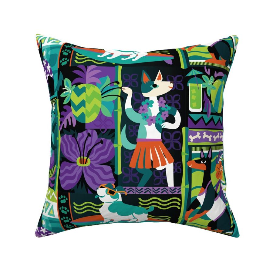 Tropical Tiki Dogs in Black & Purple