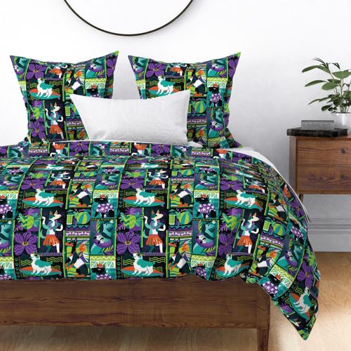 Tropical Tiki Dogs in Black & Purple