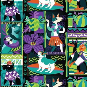 Tropical Tiki Dogs in Black & Purple