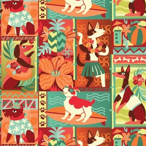 Tropical Tiki Dogs in Red and Brown