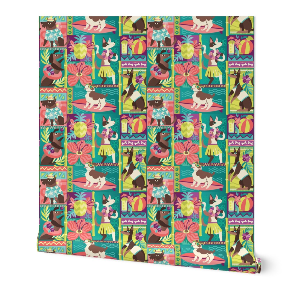Tropical Tiki Dogs in Turquoise & Brown