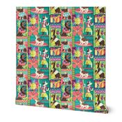 Tropical Tiki Dogs in Turquoise & Brown