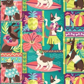 Tropical Tiki Dogs in Turquoise & Brown