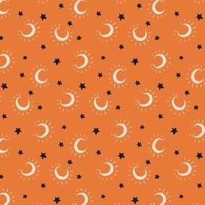 Small moon and stars on burnt orange, halloween fall pattern for kids apparel and accessories