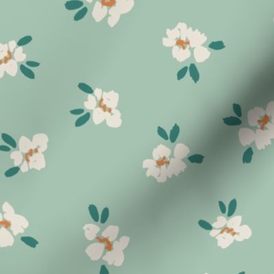 Large Hand painted white daisy fall floral on jadeite green for cute kids Halloween collection