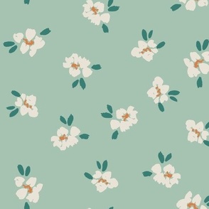 Large Hand painted white daisy fall floral on jadeite green for cute kids Halloween collection