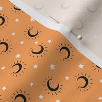 Small moon and stars on light orange, halloween fall pattern for kids apparel and accessories