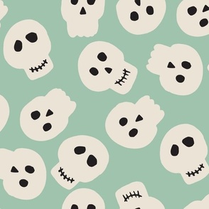 Large Skulls with on jadeite green for cute kids halloween apparel