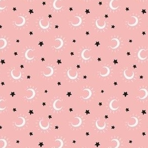 Small moon and stars on pastelrose quartz pink, halloween fall pattern for kids apparel and accessories
