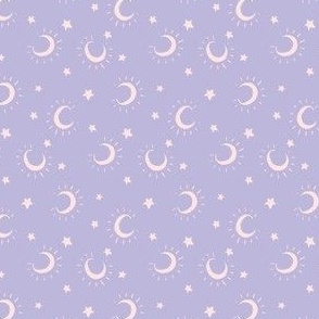 Small moon and stars on pastel lilac purple, halloween fall pattern for kids apparel and accessories