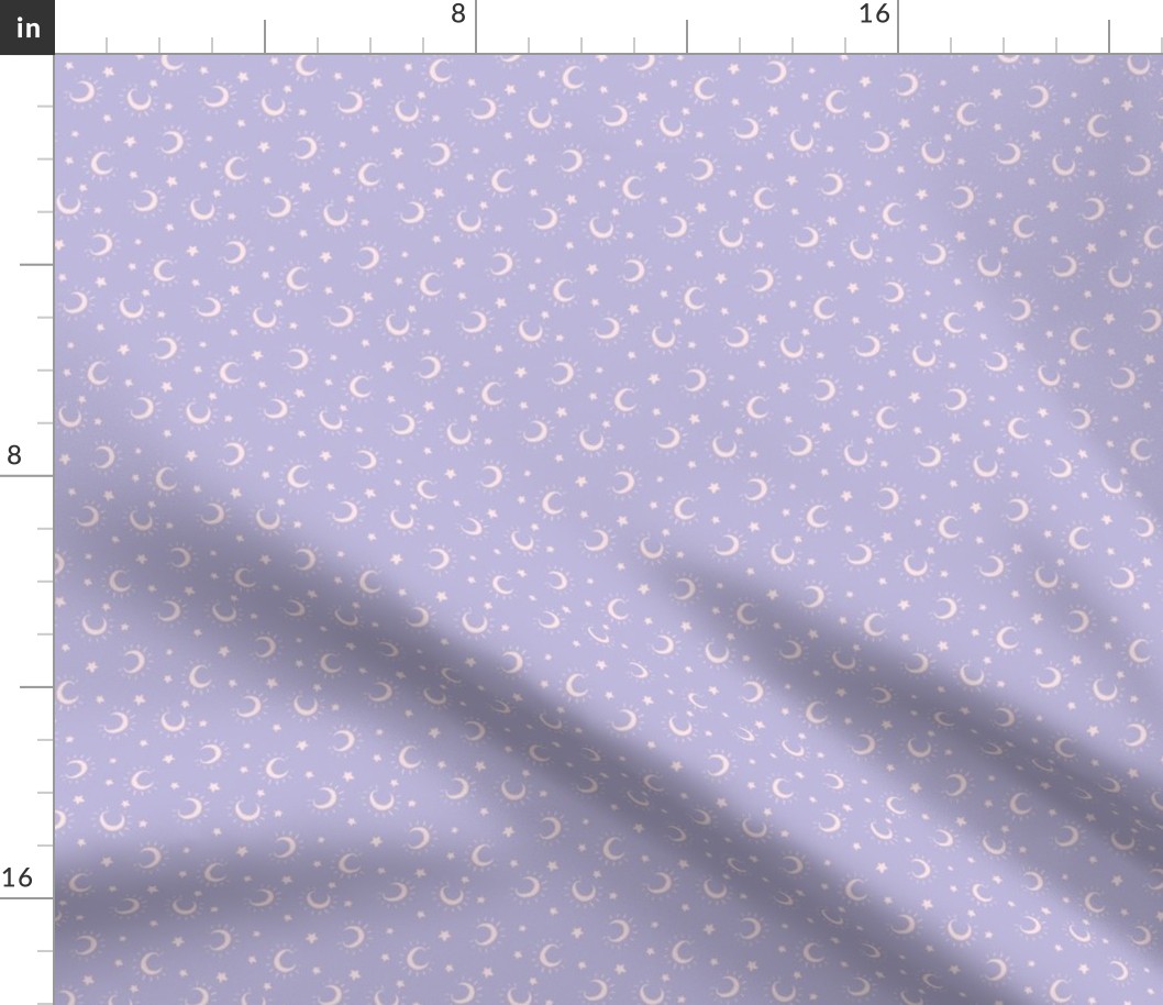 Small moon and stars on pastel lilac purple, halloween fall pattern for kids apparel and accessories