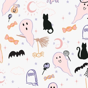 Sweet or Spooky Halloween, large, 20 inch, ghost, cat, black, bat, moon, 