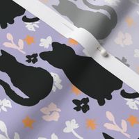 Medium black cats and purple floral for pastel halloween. Cute fall for girls clothing and accessories