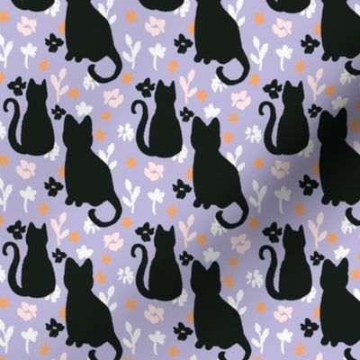 Medium black cats and purple floral for pastel halloween. Cute fall for girls clothing and accessories