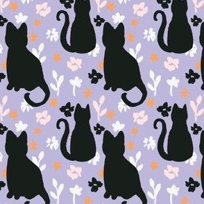 Medium black cats and purple floral for pastel halloween. Cute fall for girls clothing and accessories