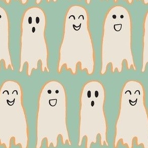 Medium happy halloween ghosts on mint jadeite green for kids apparel and accessories