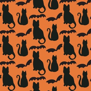 Sweet or Spooky Halloween, large, 12 inch, black, cat, orange, bat
