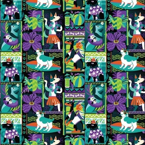 Tropical Tiki Dogs in Black & Purple (small)